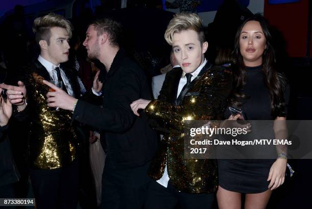 Jedward and Charlotte Crosby attend the MTV EMAs 2017 after show party at Fountain Studios on November 12, 2017 in London, England.