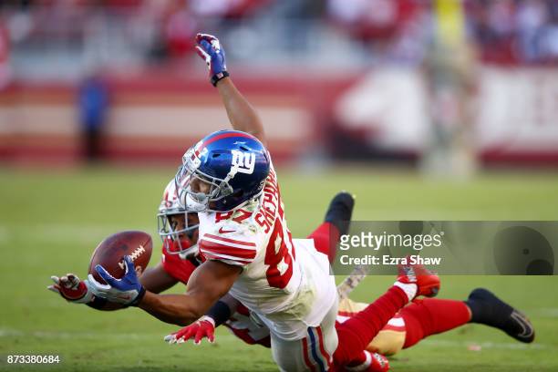 Sterling Shepard of the New York Giants makes a catch against the San Francisco 49ers during their NFL game at Levi's Stadium on November 12, 2017 in...