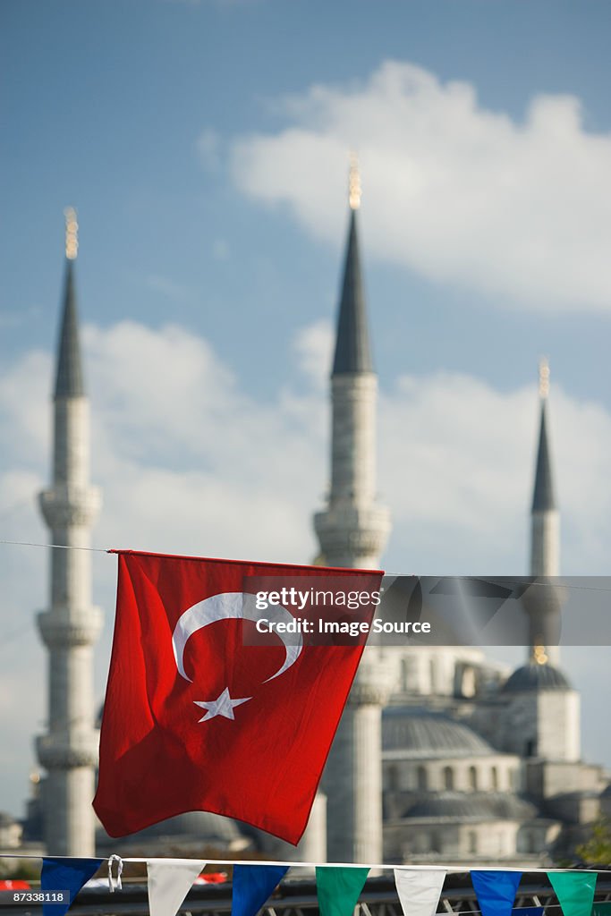 Turkish flag at blue mosque at ramadan