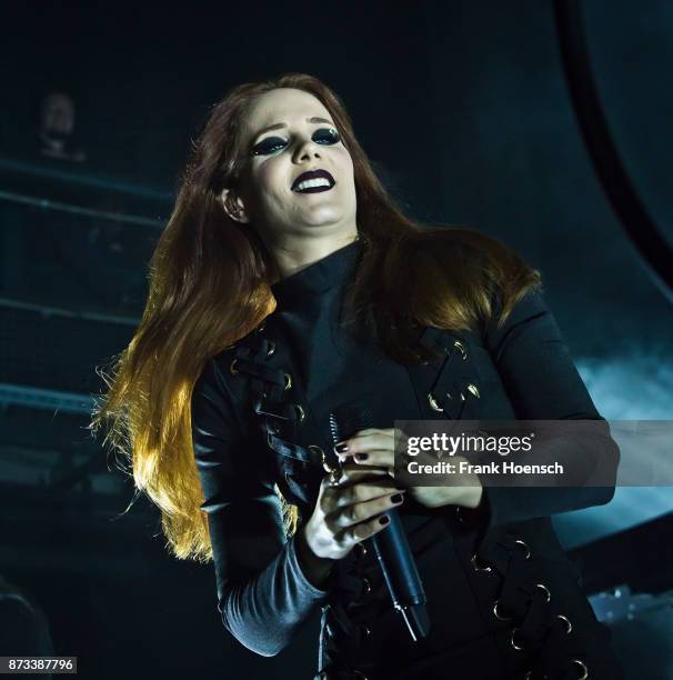 Singer Simone Simons of the Dutch band Epica performs live on stage during a concert at the Kesselhaus on November 12, 2017 in Berlin, Germany.