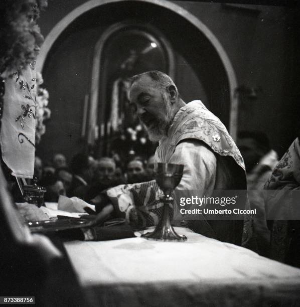 Padre Pio celebrates Easter Mass at the Sanctuary of Saint Pio of Pietrelcina 1957.