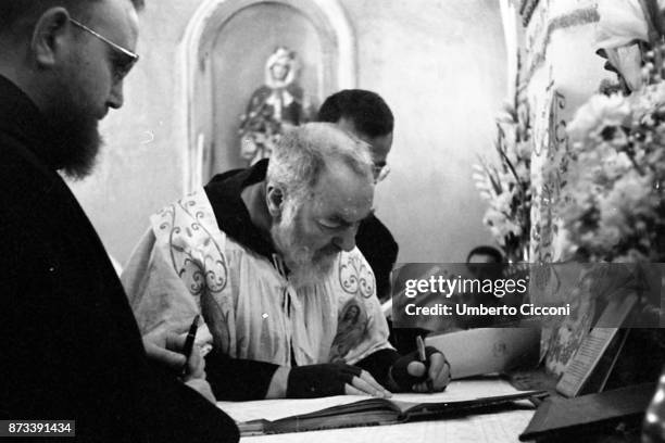 Padre Pio celebrates a wedding at the Sanctuary of Saint Pio of Pietrelcina in 1958.