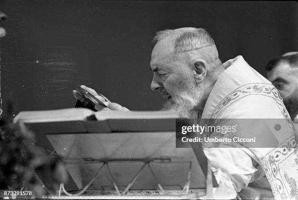 Padre Pio celebrates the mass at the Sanctuary of Saint Pio of Pietrelcina 1966.