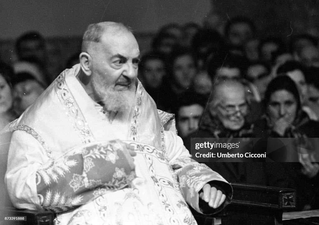 Padre Pio during the mass at the Sanctuary of Saint Pio of Pietrelcina, 1966