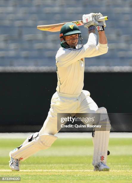George Bailey of Tasmania bats during day one of the Sheffield Shield match between Victoria and Tasmania at Melbourne Cricket Ground on November 13,...