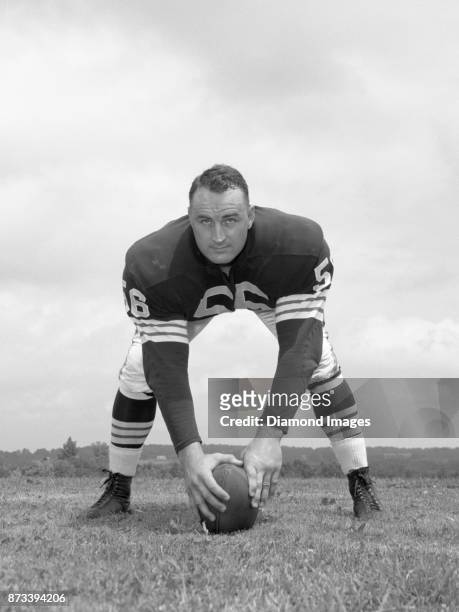 Center John Morrow of the Cleveland Browns poses for a portrait during training camp on July 7, 1961 at Hiram College in Hiram, Ohio. 1961-219 1961...