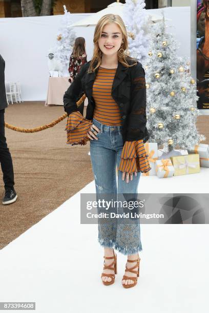 Meg Donnelly arrives at the Premiere of Columbia Pictures' "The Star" at the Regency Village Theatre on November 12, 2017 in Westwood, California.