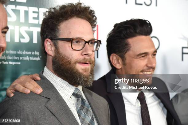 Seth Rogen and James Franco attend the screening of "The Disaster Artist" at AFI FEST 2017 Presented By Audi on November 12, 2017 in Hollywood,...