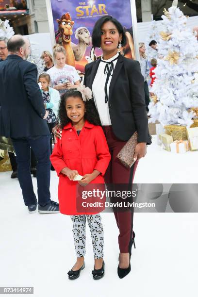 Denise Boutte and guest arrive at the Premiere of Columbia Pictures' "The Star" at the Regency Village Theatre on November 12, 2017 in Westwood,...