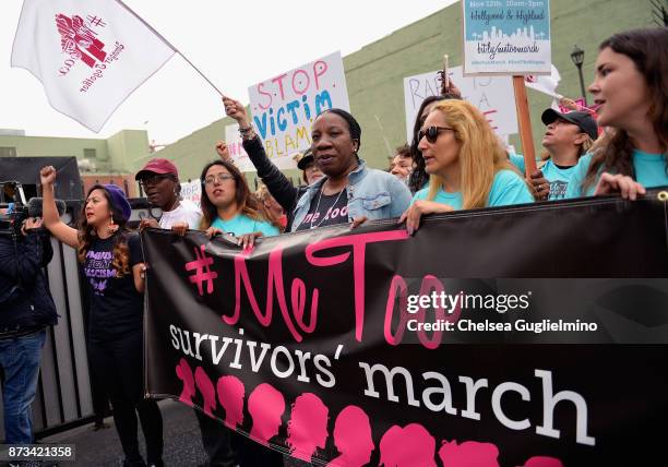 National Chairperson Ivy Quicho, March organizer Brenda Gutierrez and #MeToo campaign founder Tarana Burke seen at the #MeToo Survivors March & Rally...