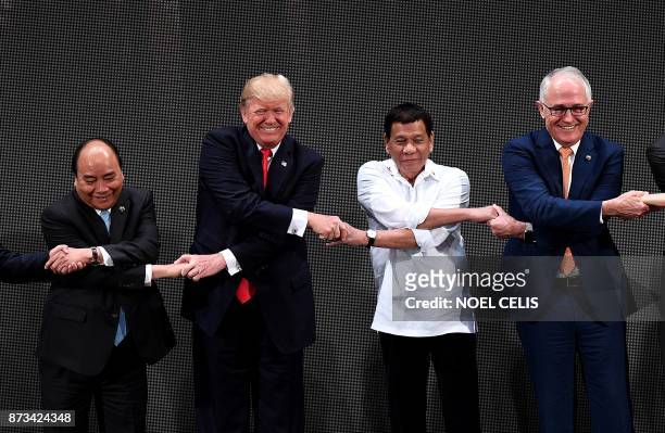 The Association of Southeast Asian Nations members Vietnam's Prime Minister Nguyen Xuan Phuc, US President Donald Trump, Philippine President Rodrigo...