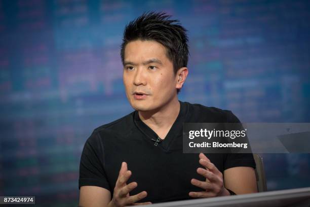 Billionaire Tan Min-Liang, chief executive officer and co-founder of Razer Inc., speaks during a Bloomberg Television interview in Hong Kong, China,...