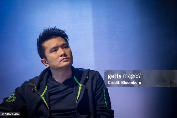 Billionaire Tan Min-Liang, chief executive officer and co-founder of Razer Inc., sits in the green room before a Bloomberg Television interview in...