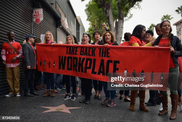 Beth Littleford, Lauren Sivan, Tess Rafferty and Connie Leyva seen at the Take Back The Workplace March on November 12, 2017 in Hollywood, California.