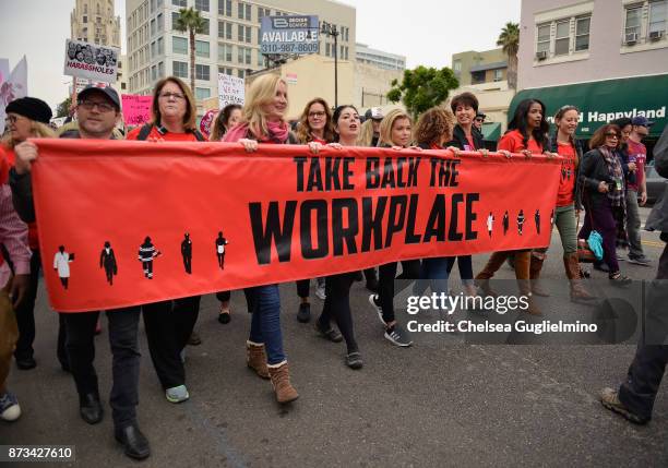 Mo Gaffney, Beth Littleford, Elizabeth Perkins, Tess Rafferty, Lauren Sivan, Connie Leyva and Areva Martin seen at the Take Back The Workplace March...
