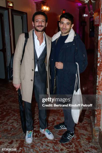 Vincent Dedienne and Florent Gouelou attend 'Depardieu Chante Barbara' at 'Le Cirque D'Hiver' on November 12, 2017 in Paris, France.