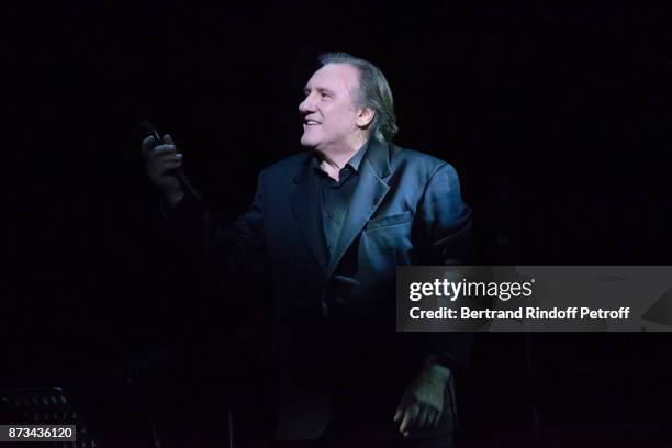 Gerard Depardieu performs during "Depardieu Chante Barbara" at "Le Cirque D'Hiver" on November 10, 2017 in Paris, France.