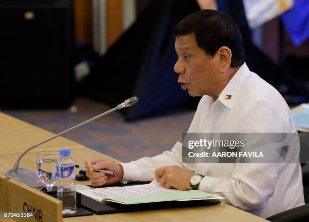 Philippine President Rodrigo Duterte delivers his opening speech during the ASEAN-US 40th Anniversary Commemorative Summit on the sideline of the...