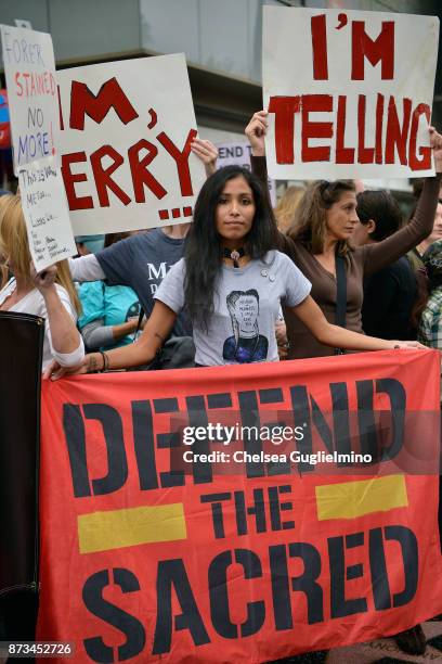 Participants seen at the #MeToo Survivors March & Rally on November 12, 2017 in Hollywood, California.