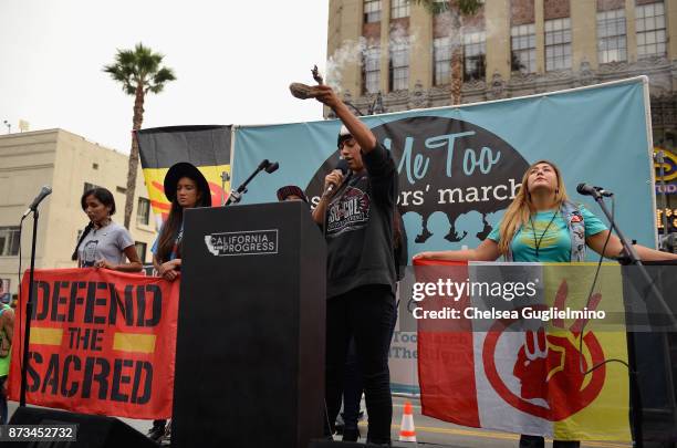 Activists speak at the #MeToo Survivors March & Rally on November 12, 2017 in Hollywood, California.