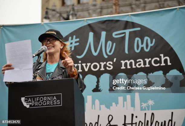 Actress Frances Fisher speaks at the #MeToo Survivors March & Rally on November 12, 2017 in Hollywood, California.
