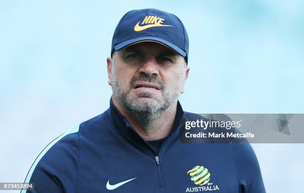 Australia Coach Ange Postecoglou looks on during an Australia Socceroos training session at ANZ Stadium ahead of their World Cup 2018 qualifying...