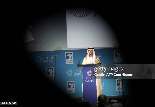 Energy Minister, Suhail Mohammed al-Mazrouei, speaks during the Abu Dhabi International Petroleum Exhibion and Conference on November 13 at the Abu...