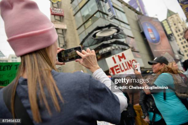 Participants seen at the #MeToo Survivors March & Rally on November 12, 2017 in Hollywood, California.