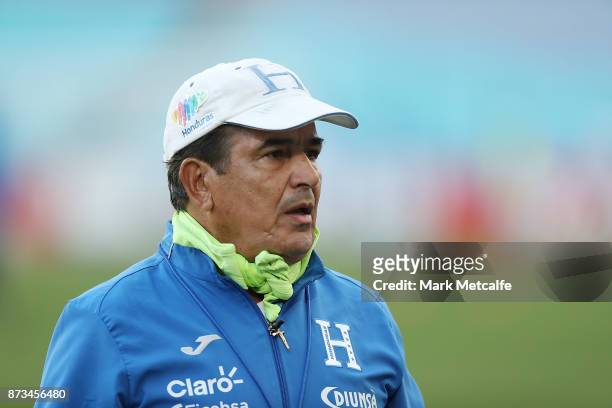 Honduras coach Jorge Luis Pinto looks on during a Honduras training session at ANZ Stadium ahead of their World Cup 2018 qualifying play-off against...