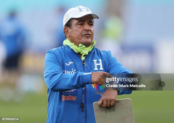 Honduras coach Jorge Luis Pinto gestures during a Honduras training session at ANZ Stadium ahead of their World Cup 2018 qualifying play-off against...