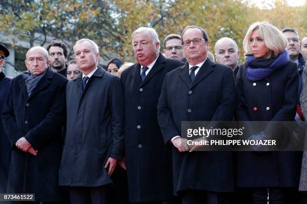 French Interior Minister Gerard Collomb, French National Assembly speaker Francois de Rugy, French Senate speaker Gerard Larcher, former French...