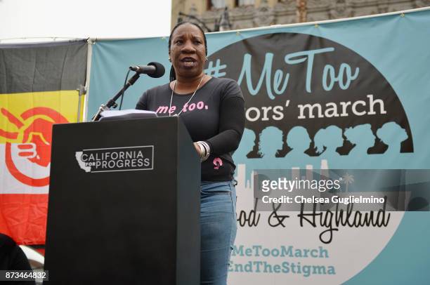 Activist Tarana Burke speaks at the #MeToo Survivors March & Rally on November 12, 2017 in Hollywood, California.