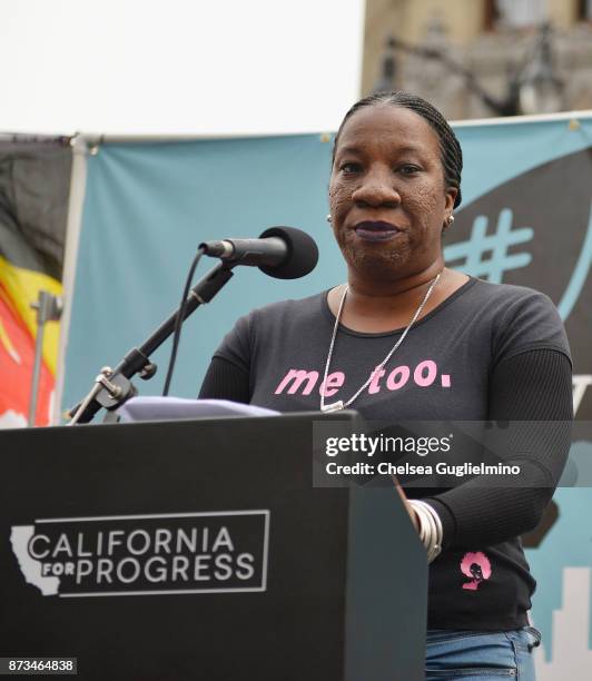 Activist Tarana Burke speaks at the #MeToo Survivors March & Rally on November 12, 2017 in Hollywood, California.