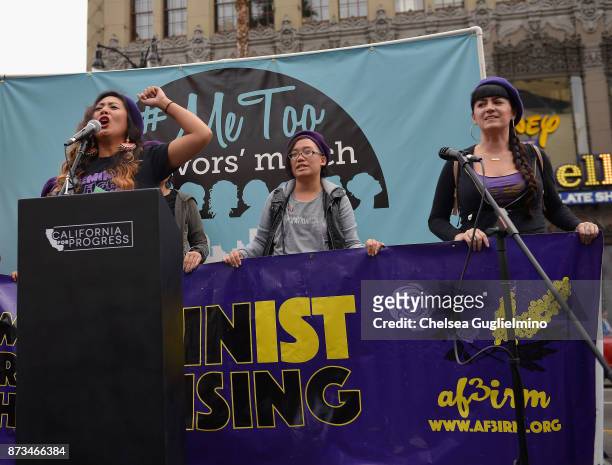 National Chairperson Ivy Quicho speaks at the #MeToo Survivors March & Rally on November 12, 2017 in Hollywood, California.