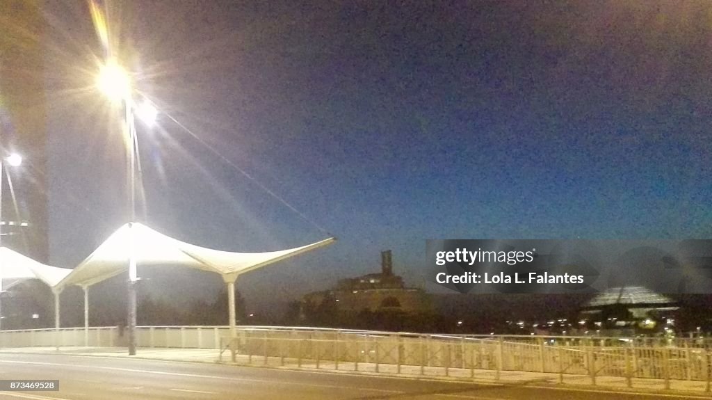 Seville cityscape at night