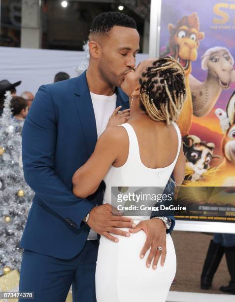 DeVon Franklin and Meagan Good arrive at the premiere of Columbia Pictures' "The Star" at Regency Village Theatre on November 12, 2017 in Westwood,...