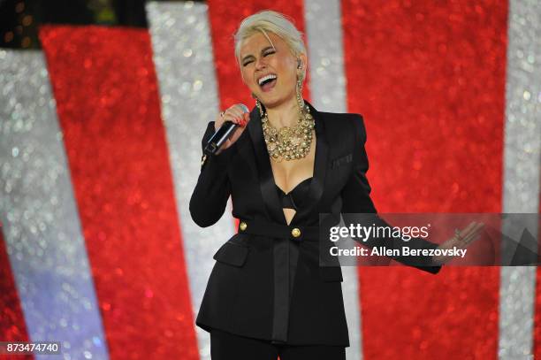 Singer Agnez Mo performs during A California Christmas at The Grove Presented by Citi on November 12, 2017 in Los Angeles, California.