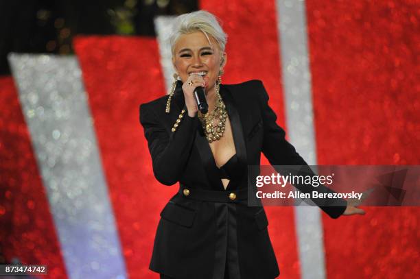 Singer Agnez Mo performs during A California Christmas at The Grove Presented by Citi on November 12, 2017 in Los Angeles, California.