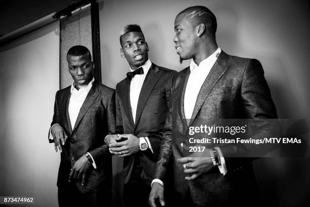 Manchester United's Paul Pogba and his brothers Florentin Pogba and Mathias Pogba during the MTV EMAs 2017 held at The SSE Arena, Wembley on November...