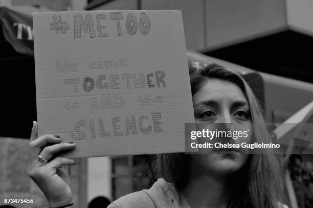 Participant is seen at the #MeToo Survivors March & Rally on November 12, 2017 in Hollywood, California.