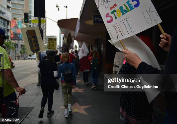 Participants seen at Take Back The Workplace March And #MeToo Survivors March & Rally on November 12, 2017 in Hollywood, California.