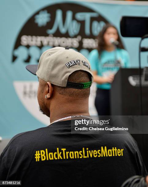 Participant seen at the #MeToo Survivors March & Rally on November 12, 2017 in Hollywood, California.