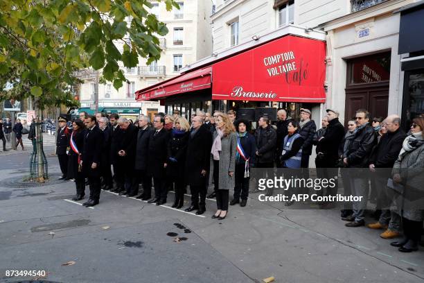 French President Emmanuel Macron and Mayor of Paris Anne Hidalgo , French Justice Minister Nicole Belloubet, French Interior Minister Gerard Collomb,...