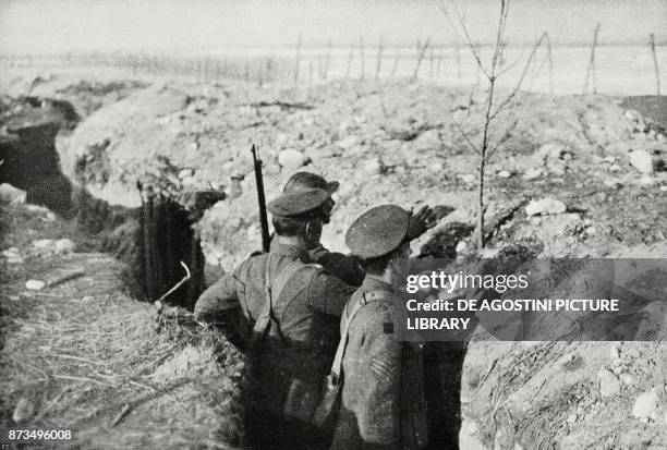 British NCOs on the frontline, British troops on the Italian front, World War I, from L'Illustrazione Italiana, Year XLIV, No 49, December 9, 1917.