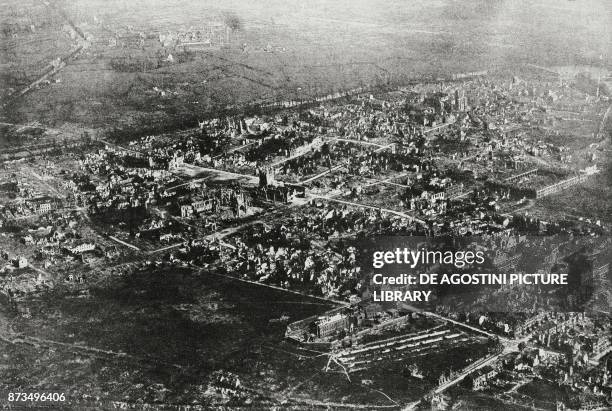 Aerial photo of Ypres, Flanders, Belgium, June 26 World War I, from l'Illustrazione Italiana, Year XLV, No 41, October 13, 1918.