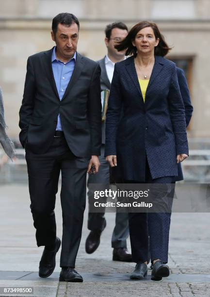 Cem Oezdemir and Katrin Goering-Eckardt of the Greens Party arrives for yet another round of preliminary coalition talks for the creation of a new...