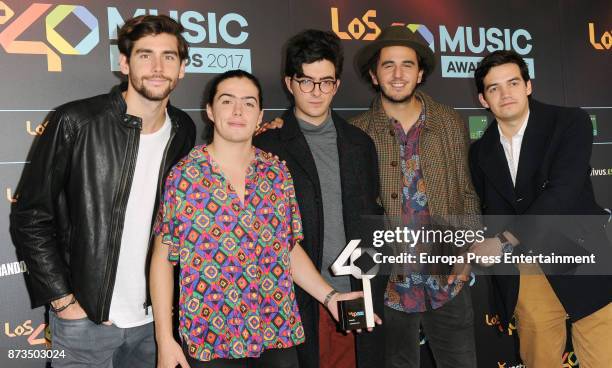 Alvaro Soler and the music band Morat attend '40 Principales Awards' 2017 on November 10, 2017 in Madrid, Spain.