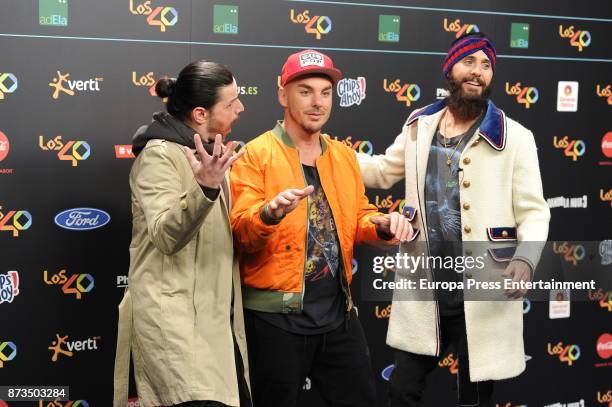 Tomo Milicevic, Shannon Leto and Jared Leto of Thirty Seconds to Mars attend '40 Principales Awards' 2017 on November 10, 2017 in Madrid, Spain.