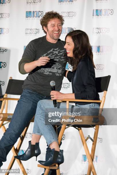 Actors T.J. Thyne and Michaela Conlin attend the 'Bones" Q&A for Fan Expo Vancouver in the Vancouver Convention Centre on November 12, 2017 in...