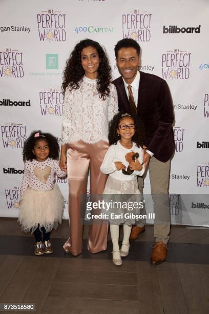 Luna Benet, Manuela Testolina, Lucia Bella Benet and Eric Benet attend In A Perfect World Foundation Honors Quincy Jones at Four Seasons Hotel Los...